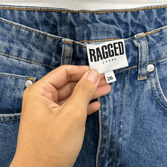 Ragged Jeans Indigo Blue Butt Ripped Jeans Indigo Blue straight leg size 26 NWT - Picture 4 of 9